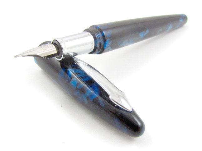 Rebecca Moss Spirit II black crackled fountain pen with gold accents, showcasing elegant design and fine craftsmanship.