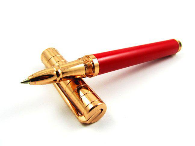 Rebecca Moss Downtown rollerball pen with black chrome finish, sleek design, and smooth writing tip.