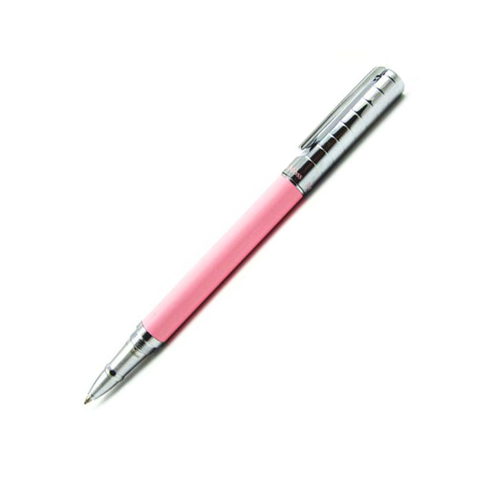 Rebecca Moss Downtown rollerball pen with black chrome finish, sleek design, and smooth writing tip.