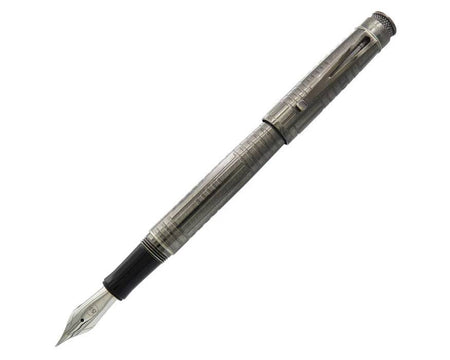 Retro 51 Tornado Jefferson fountain pen with sleek black body and gold accents, showcasing its elegant design and fine writing tip.