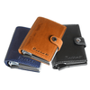 Retro 51 Modern Traveler leather wallet with ballpoint pen in black stealth, featuring multiple card slots and sleek design.
