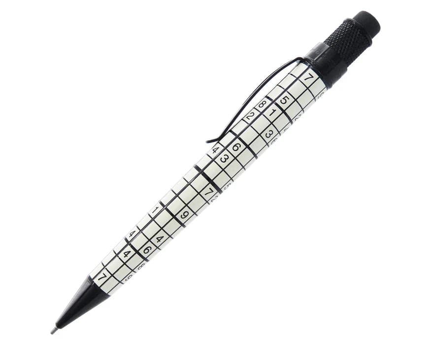Retro 51 Tornado Mechanical Pencil with 1.15mm lead, featuring a Sudoku design and sleek metal body.