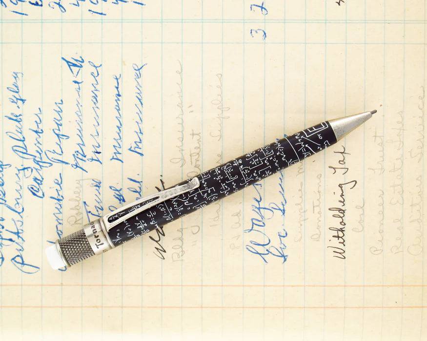 Retro 51 Tornado Vintage Metalsmith Albert mechanical pencil with silver and black design, featuring a sleek, classic style.