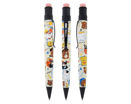 Retro 51 Tornado Rescue Dog Rescue Series 5 mechanical pencil with black grip and detailed rescue dog illustration.