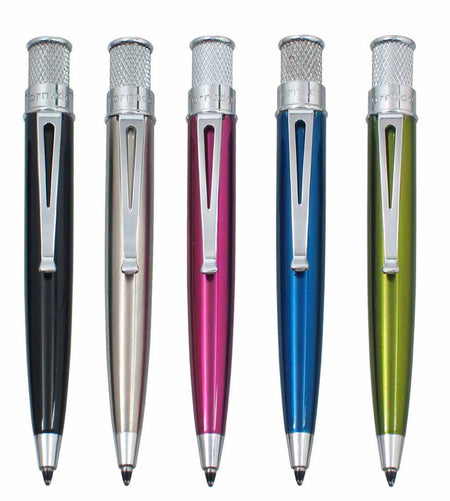 Retro 51 Lacqeur Color Series rollerball pen with black finish, sleek design, and metal clip for smooth writing and stylish look.