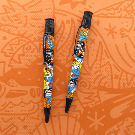 Retro 51 Dino Fossil Tornado rollerball pen with fossil-like design and sleek metallic finish.