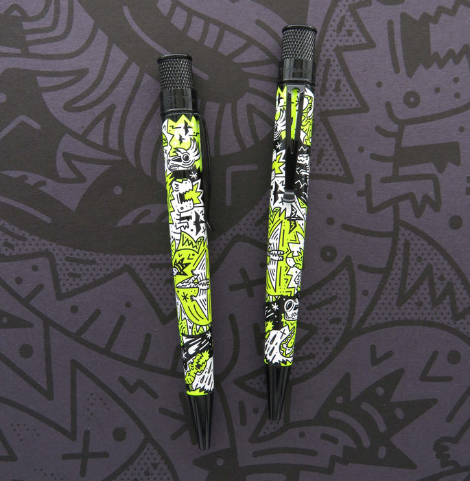 Retro 51 Dino Fossil Tornado rollerball pen with detailed dinosaur fossil design and sleek metal body.