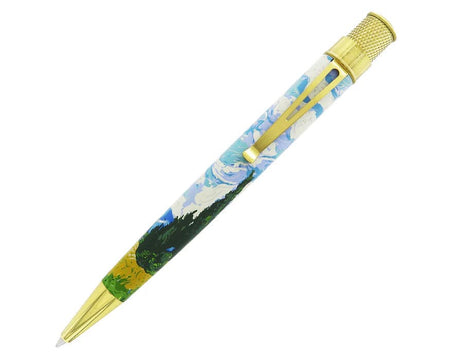 Retro 51 Metropolitan rollerball pen with Vincent design, sleek black body and metallic accents.