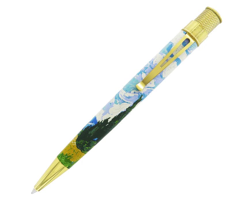 Retro 51 Metropolitan rollerball pen with Vincent design, sleek black body and metallic accents.