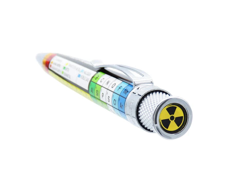 Retro 51 Tornado Vintage Metalsmith Dmitri Periodic Table rollerball pen with metallic finish and intricate periodic table design.