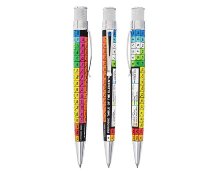 Retro 51 Tornado Vintage Metalsmith Dmitri Periodic Table rollerball pen with metallic finish and detailed periodic table design.