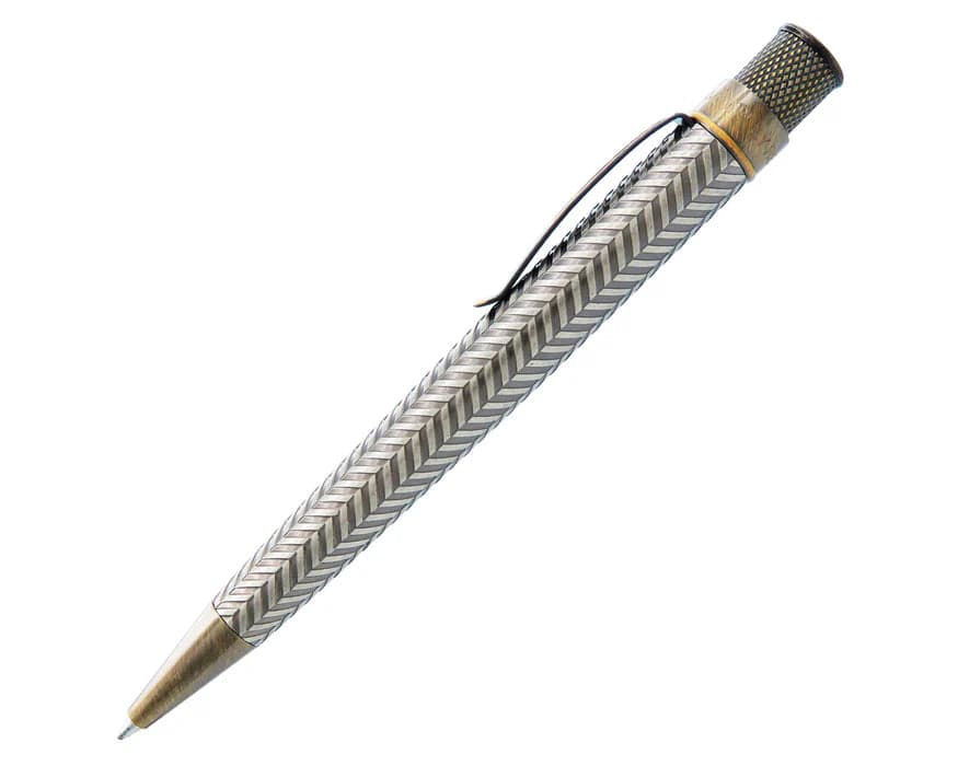 Retro 51 Tornado Vintage Metalsmith Roosevelt rollerball pen with metal body and classic design, displayed on a white background.