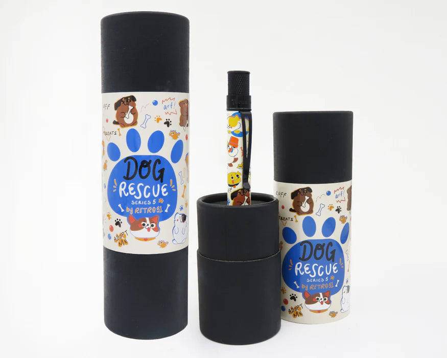 Retro 51 Tornado Rescue Dog Rescue Series 5 rollerball pen with detailed rescue dog illustration and sleek design.