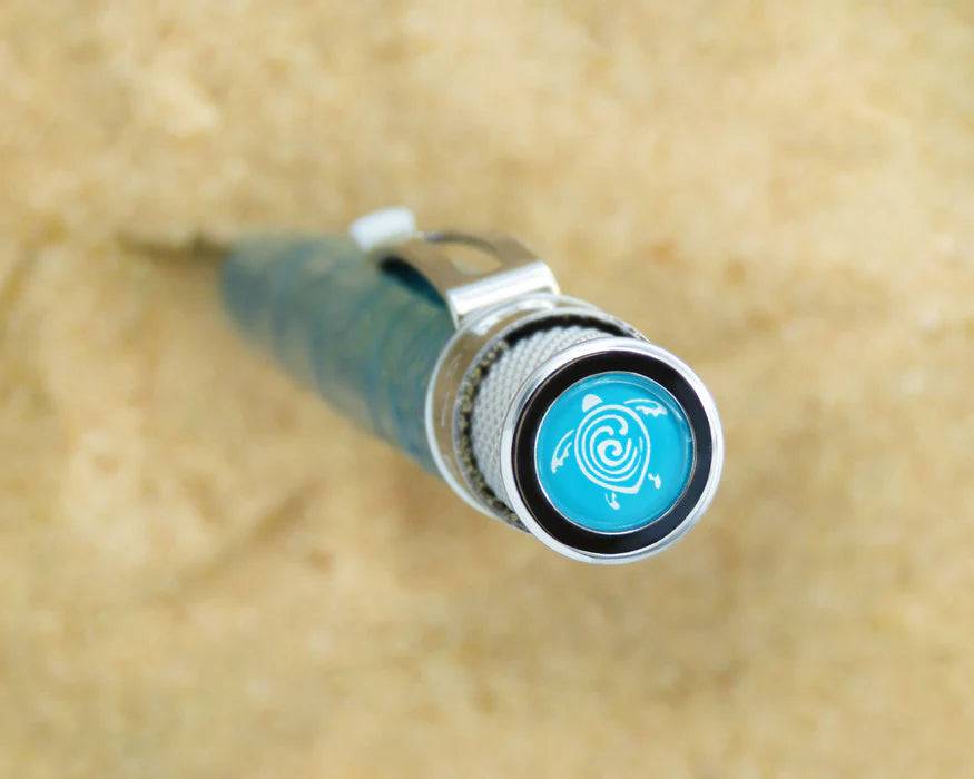 Retro 51 Tornado Rescue Sea Turtle rollerball pen with colorful turtle design on a sleek barrel.
