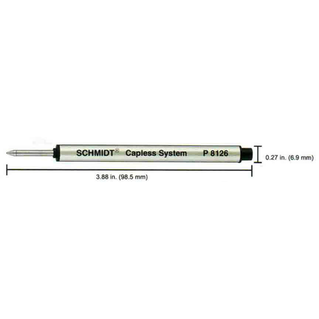 Black fine rollerball refill for Retro 51 rollerball pens, designed for smooth writing and easy ink flow.