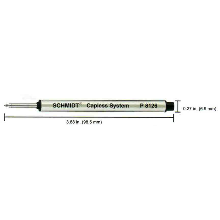 Black fine rollerball refill for Retro 51 rollerball pens, designed for smooth writing and easy ink flow.