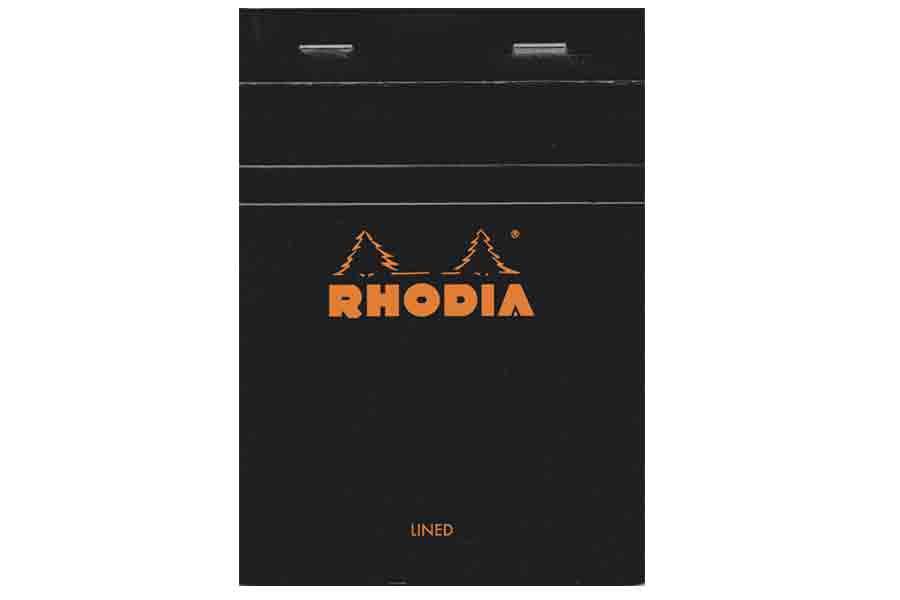 Rhodia staplebound notepad with blank pages, featuring a sleek cover and spiral binding for easy note-taking and writing.