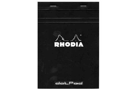 Rhodia staplebound notepad with blank pages, compact design, and sleek black cover for jotting down notes and sketches.