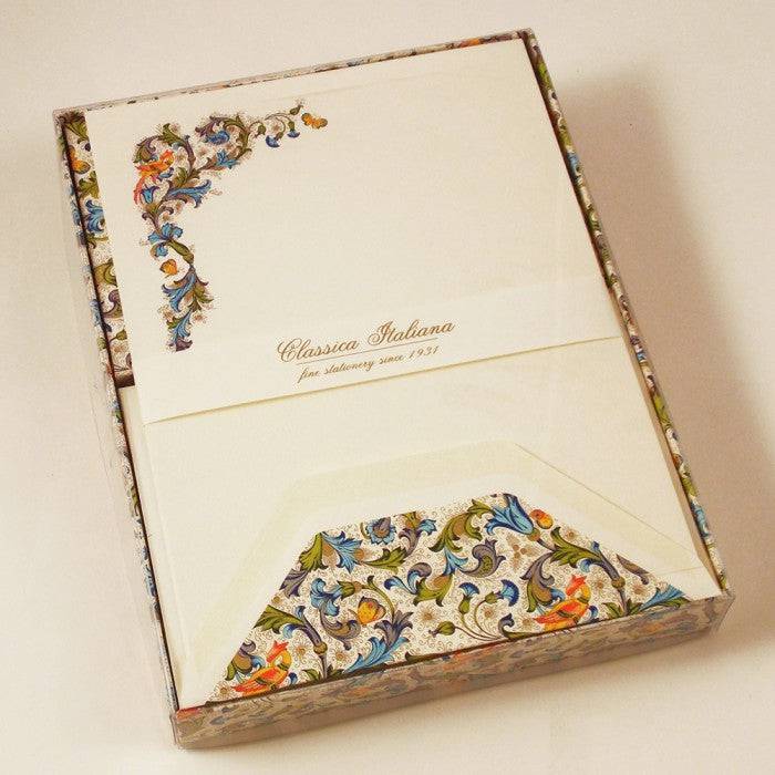 Rossi Bird Florentine Classico notecards featuring elegant bird and floral designs on high-quality stationery.