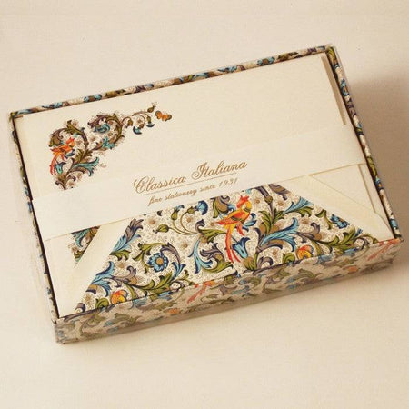 Rossi Bird Florentine Classico notecards featuring elegant bird and floral designs on high-quality stationery.