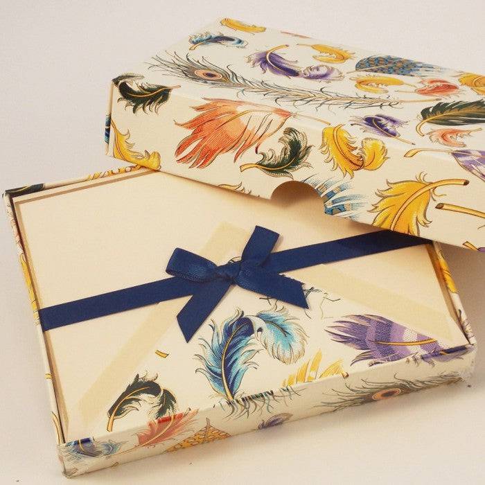 Rossi feather notecards featuring elegant feather designs, ideal for writing notes and personal correspondence.