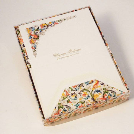 Rossi Florentine Classico Notecards stationery set with elegant patterned paper and matching envelopes on a white background