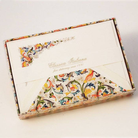 Rossi Florentine Classico Notecards featuring elegant stationery with intricate floral designs on high-quality paper.
