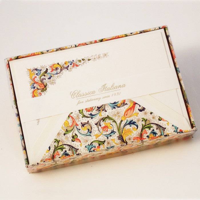 Rossi Florentine Classico Notecards featuring elegant stationery with intricate floral designs on high-quality paper.
