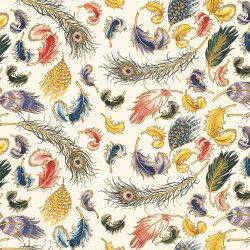 Rossi wrapping paper with feather pattern featuring soft, colorful feathers on white background for gift wrapping.