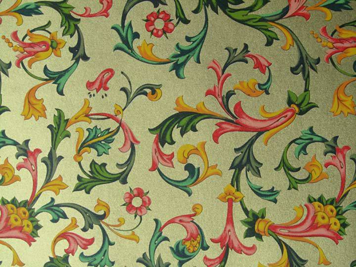 Gold traditional Florentine wrapping paper by Rossi with intricate floral patterns on high-quality paper.