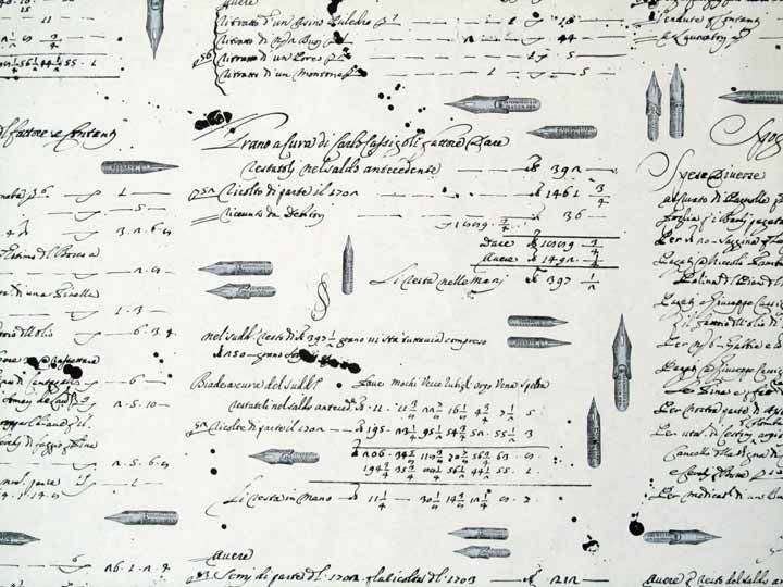 Rossi wrapping paper with handwritten script and ink design, featuring elegant, artistic patterns suitable for gift wrapping.