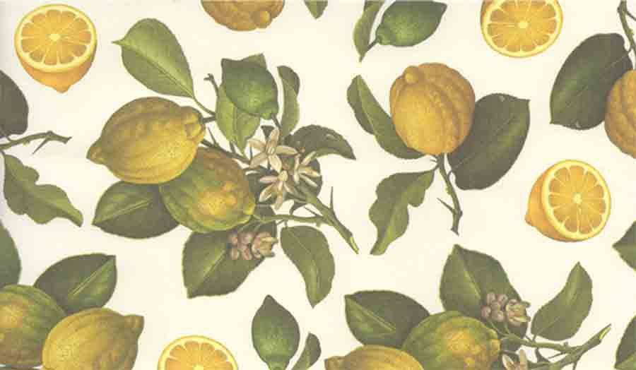 Rossi lemon-themed wrapping paper with bright yellow lemon patterns on white background, perfect for gift wrapping.