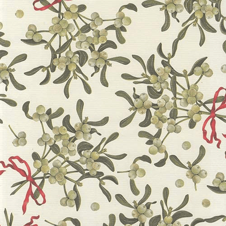 Rossi mistletoe wrapping paper with green and white holiday-themed design, ideal for gift wrapping.