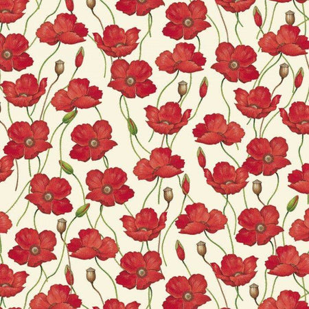Rossi wrapping paper with vibrant poppy flower design, featuring bright red poppies on white background for gift wrapping.