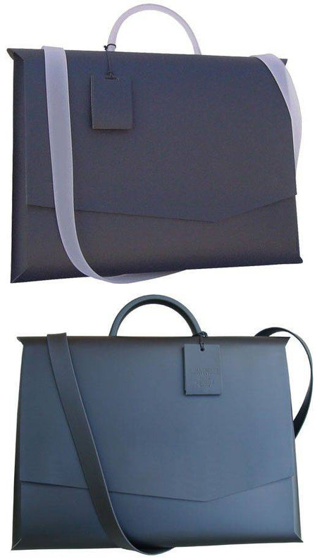 Dark blue San Lorenzo regenerated leather briefcase with sturdy handle and sleek design, ideal for professional use.