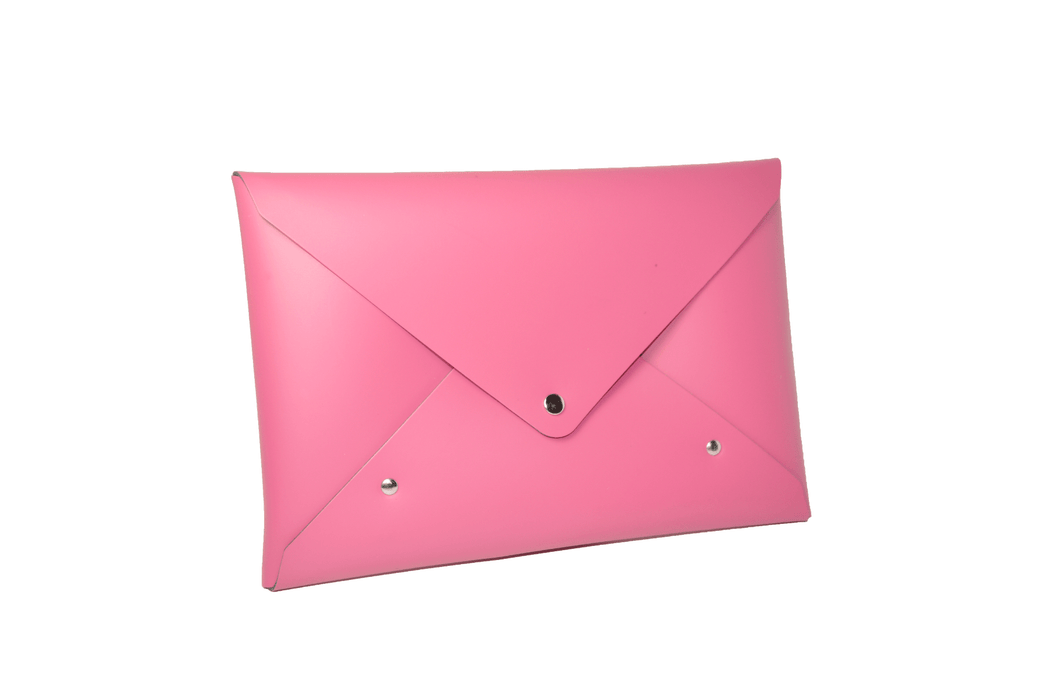 Pink San Lorenzo regenerated leather clutch with sleek design and subtle stitching, perfect for elegant occasions.