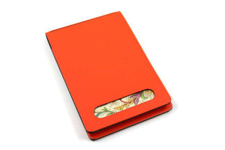 San Lorenzo regenerated leather memo pad cover in orange with sleek, stylish design and secure closure.