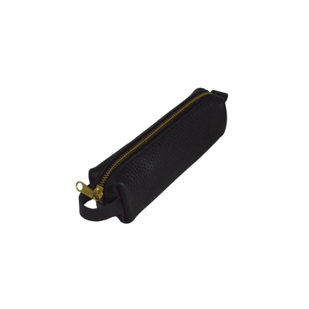 Large black leather pen case by San Lorenzo, designed for storing and protecting pens with a sleek, durable exterior.