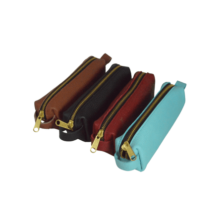 Large black leather pen case by San Lorenzo with sleek stitching and spacious design for storing pens and writing accessories.