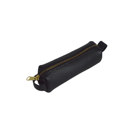 Small black San Lorenzo Leather Pen Case by Papier Plume, designed for storing and protecting writing pens.