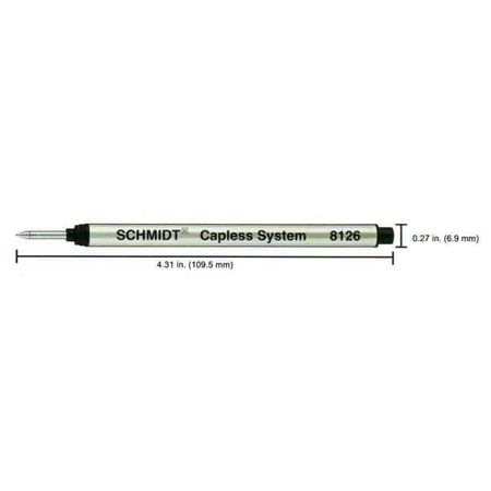 Schmidt black long rollerball refill for rollerball pens, featuring fine ink tip and smooth writing quality.