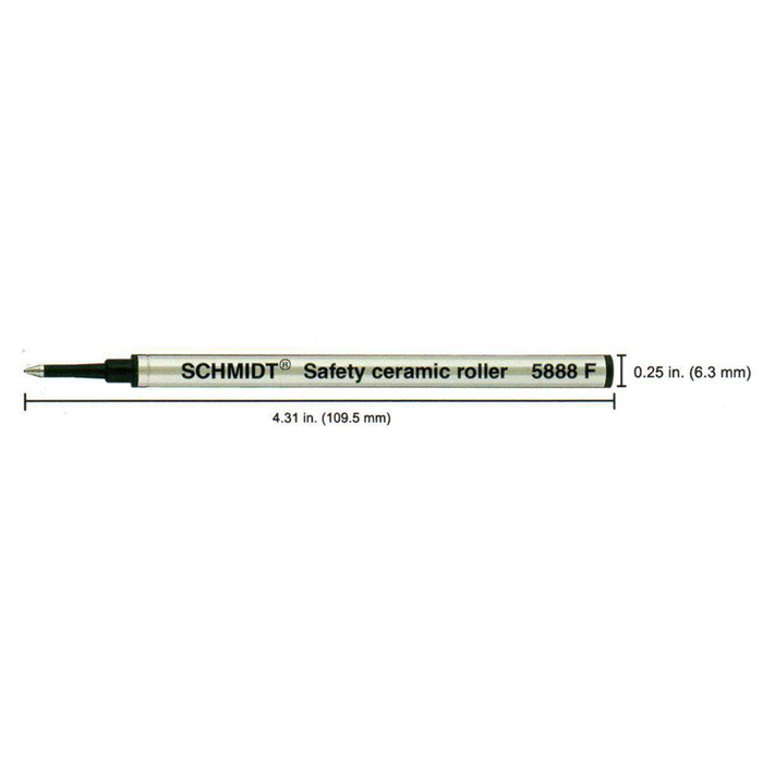 Schmidt standard metal capsule rollerball refill with black ink and fine tip, designed for use with compatible rollerball pens.