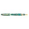 Esterbrook Estie fountain pen with sea glass-colored body and gold fittings, showcasing a luxurious writing instrument.