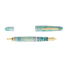 Open Esterbrook Estie push button fountain pen with seaglass-colored resin body and gold accents.