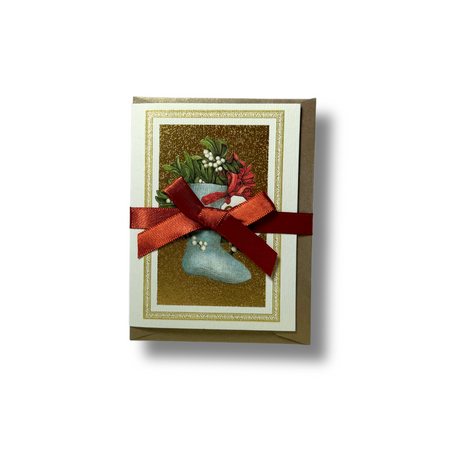 Rossi Christmas card featuring a festive stocking design, perfect for holiday greetings and stocking stuffer gift exchanges.