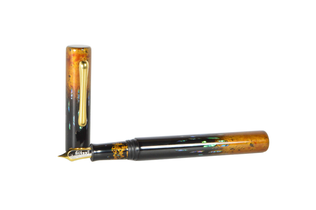 Taccia Reserve Raden LE Collection fountain pen with Autumn's Brushes M nib, featuring intricate design and elegant craftsmanship.