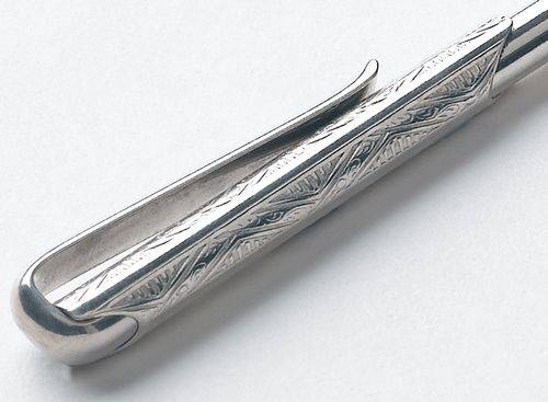 Sterling silver ballpoint pen by The Wallet Pen Company, sleek and elegant writing instrument with a shiny metallic finish.