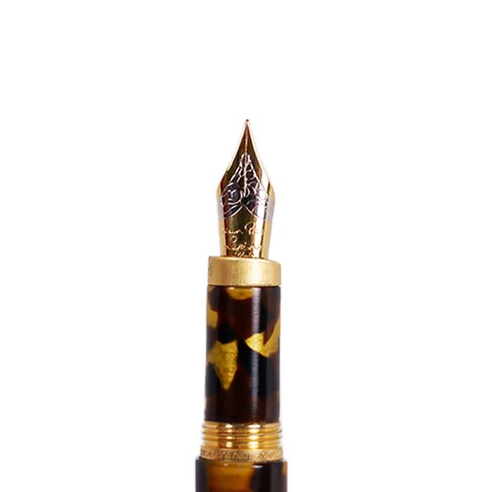 Jean-Pierre Lepine Yuzu tortoise fountain pen with a smooth, patterned tortoise shell finish and elegant gold accents.