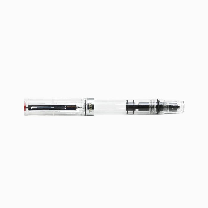 Twsbi Eco Clear fountain pen with an extra-fine steel nib, transparent body showcasing internal components.
