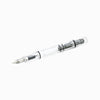 Twsbi Eco Clear fountain pen with extra-fine steel nib, transparent body showing internal components, sleek and modern design.